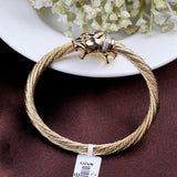 Gold Plated Panther Head Cable Bracelet with CZ Accents Luxury Designer Cuff