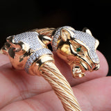 Gold Plated Panther Head Cable Bracelet with CZ Accents Luxury Designer Cuff