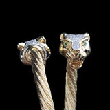 Gold Plated Panther Head Cable Bracelet with CZ Accents Luxury Designer Cuff
