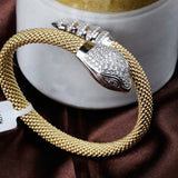 Gold Plated Snake Head Bracelet with CZ Luxury Designer Mesh Cuff