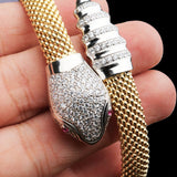 Gold Plated Snake Head Bracelet with CZ Luxury Designer Mesh Cuff
