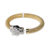 Gold Plated Panther Head Bracelet with CZ & Green Eyes Designer Mesh Cuff