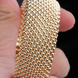 Gold Plated Beaded Mesh Bracelet with CZ Clasp Elegant Statement Cuff