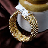 Gold Plated Beaded Mesh Bracelet with CZ Clasp Elegant Statement Cuff