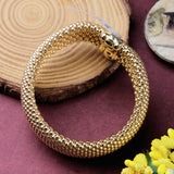 Gold Plated Beaded Mesh Bracelet with CZ Clasp Elegant Statement Cuff