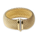 Gold Plated Beaded Mesh Bracelet with CZ Clasp Elegant Statement Cuff