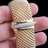 Gold Plated Beaded Mesh Bracelet with CZ Clasp Elegant Statement Cuff