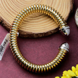 Gold Plated Coil Bracelet with CZ Dome Ends Elegant Designer Cuff Bangle