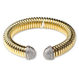 Gold Plated Coil Bracelet with CZ Dome Ends Elegant Designer Cuff Bangle