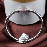 Rose Quartz Silver Bracelet Open Cuff Bangle with Faceted Gemstone Ends