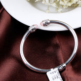 Rose Quartz Silver Bracelet Open Cuff Bangle with Faceted Gemstone Ends