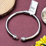 Rose Quartz Silver Bracelet Open Cuff Bangle with Faceted Gemstone Ends