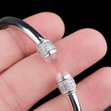 Rose Quartz Silver Bracelet Open Cuff Bangle with Faceted Gemstone Ends