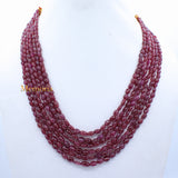 Certified 6 Line Natural Ruby Oval Cabochon Spiritual Healing Gemstone Beads Strand 925 Silver Necklace