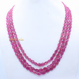 3 Layered Natural Ruby Oval Cabochon Spiritual Healing Gemstone Beads Strand 925 Silver Necklace