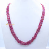 2 Line Natural Ruby Oval Cabochon Spiritual Healing Gemstone Beads Strand 925 Silver Necklace