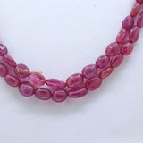 2 Line Natural Ruby Oval Cabochon Spiritual Healing Gemstone Beads Strand 925 Silver Necklace