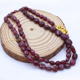 1 Line Natural Ruby Oval Cabochon Spiritual Healing Gemstone Beads Strand 925 Silver Necklace