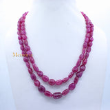 Certified 2 Line Natural Ruby Oval Cabochon Spiritual Healing Gemstone Beads Strand Necklace