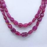 Certified 2 Line Natural Ruby Oval Cabochon Spiritual Healing Gemstone Beads Strand Necklace