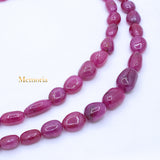 Certified 2 Line Natural Ruby Oval Cabochon Spiritual Healing Gemstone Beads Strand Necklace