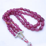 Certified 2 Line Natural Ruby Oval Cabochon Spiritual Healing Gemstone Beads Strand Necklace