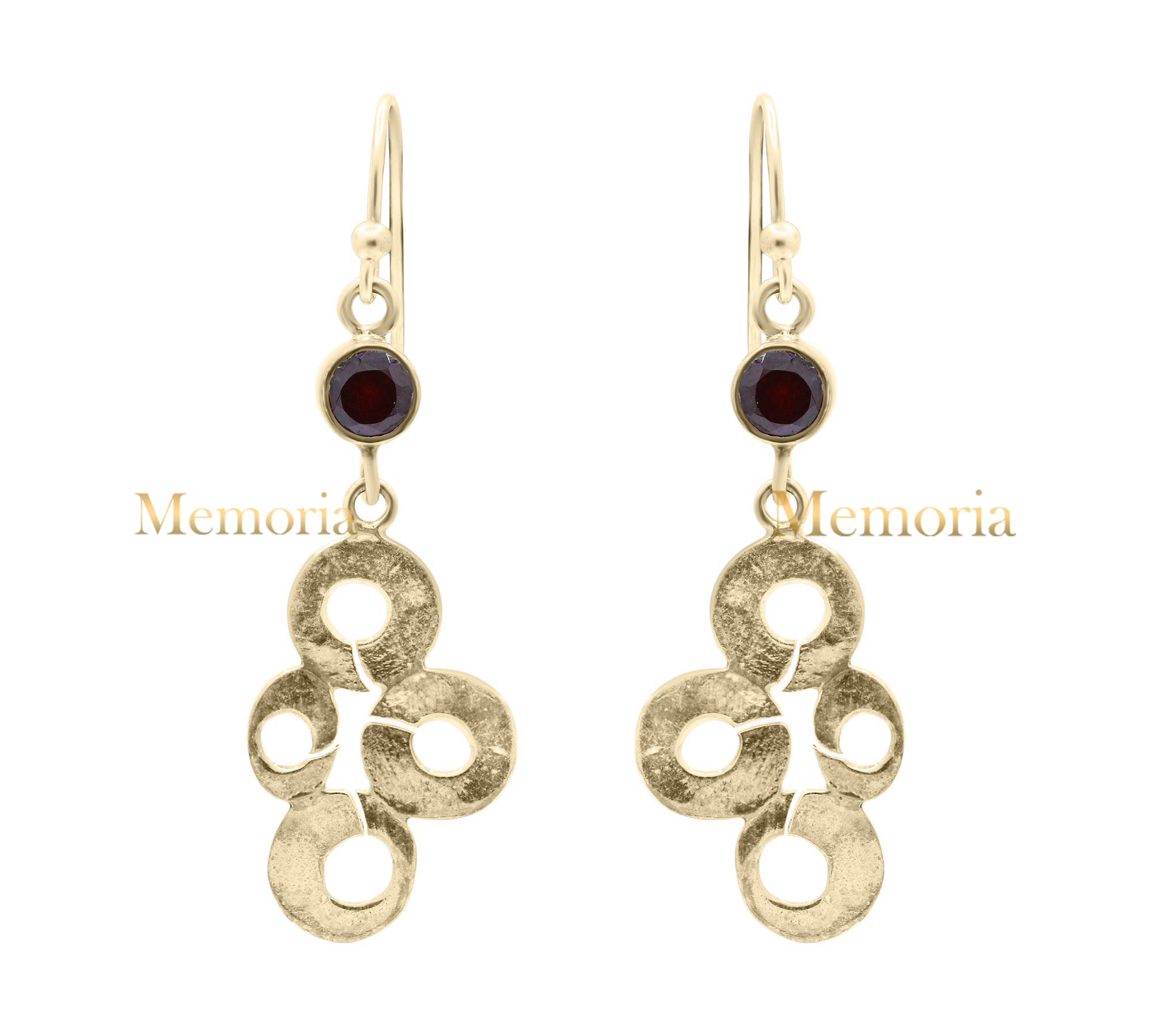 Natural Garnet Gemstone 925 Sterling Silver Gold Plated Drop Earring