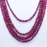 5 Line Certified Natural Ruby Oval Cabochon Spiritual Healing Gemstone Beads Strand Necklace