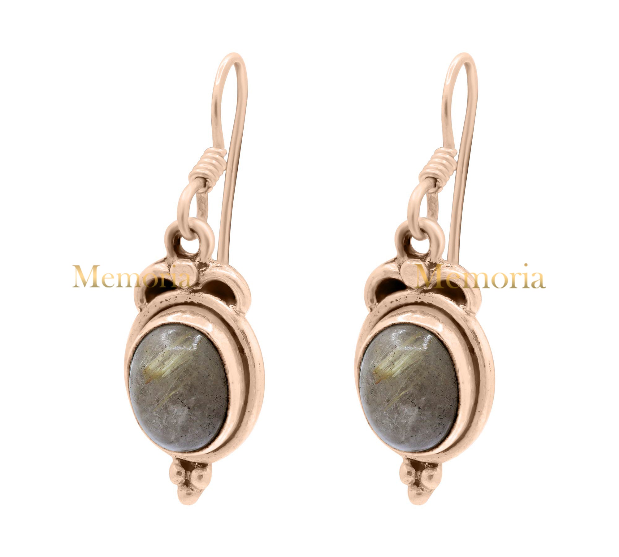 Golden Rutilated Quartz Gemstone 925 Sterling Silver Gold Plated Drop Earring