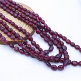 4 Line Natural Ruby Oval Cabochon Spiritual Healing Gemstone Beads Strand Necklace