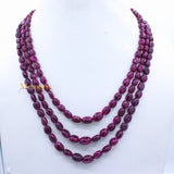 3 Line Natural Ruby Oval Cabochon Spiritual Healing Gemstone Beads Strand Necklace