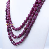 3 Line Natural Ruby Oval Cabochon Spiritual Healing Gemstone Beads Strand Necklace