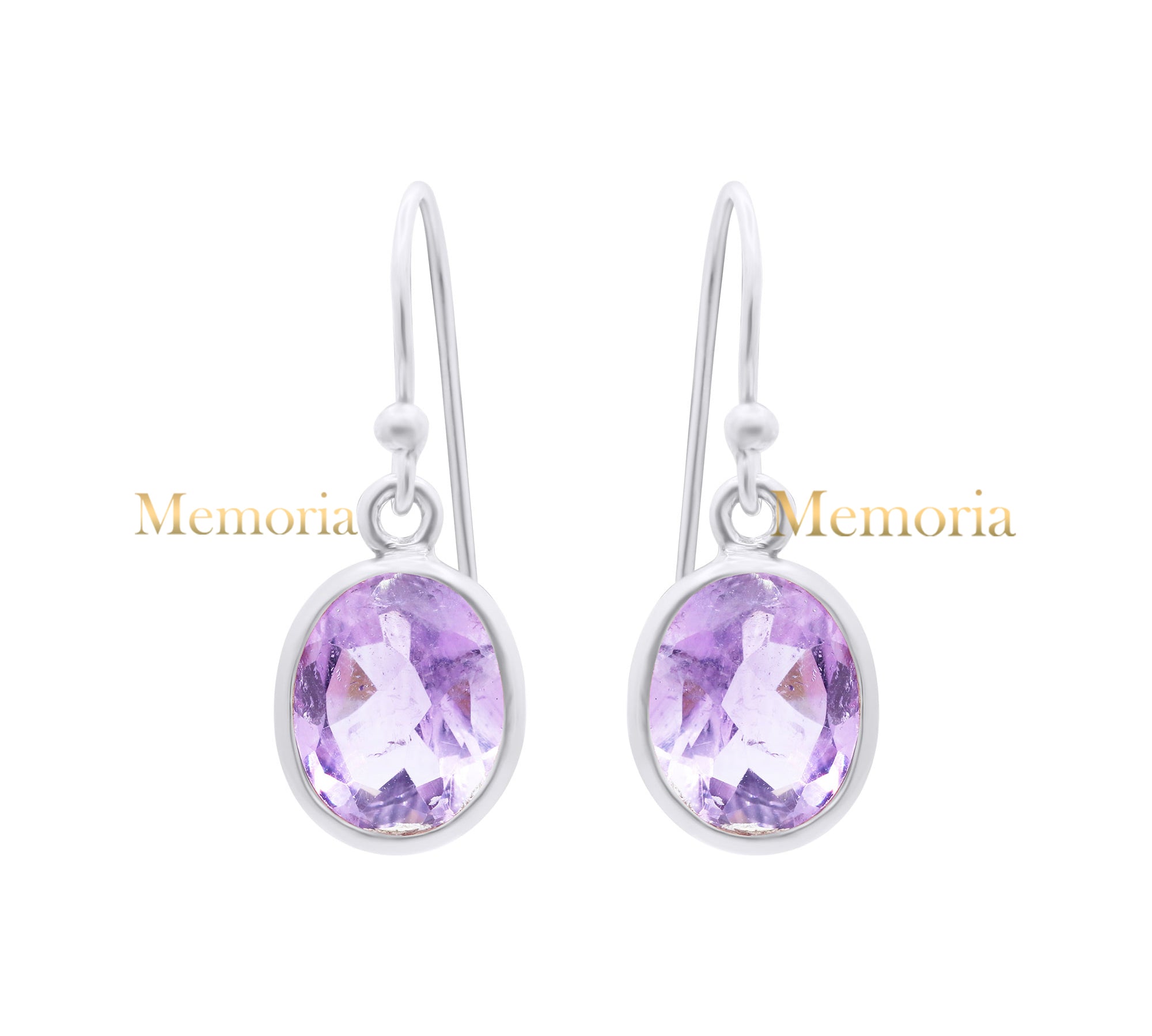 Natural Oval Cut Amethyst Gemstone 925 Sterling Silver Drop Earring