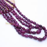 3 Line Natural Ruby Oval Cabochon Spiritual Healing Gemstone Beads Strand Necklace