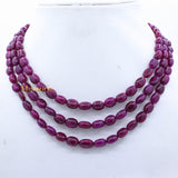 3 Line Natural Ruby Oval Cabochon Spiritual Healing Gemstone Beads Strand Necklace