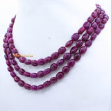 3 Line Natural Ruby Oval Cabochon Spiritual Healing Gemstone Beads Strand Necklace