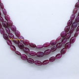 Certified 3 Line Natural Ruby Oval Cabochon Spiritual Healing Gemstone Beads Strand Necklace