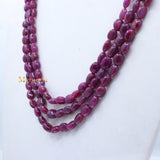 Certified 3 Line Natural Ruby Oval Cabochon Spiritual Healing Gemstone Beads Strand Necklace