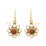 Flower Shaped Drop Dangle Gold Plated Carnelian Gemstone 925 Sterling Silver Earring