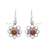 Flower Shaped Drop Dangle Gold Plated Carnelian Gemstone 925 Sterling Silver Earring