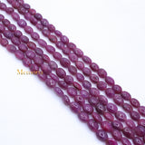 Certified 3 Line Natural Ruby Oval Cabochon Spiritual Healing Gemstone Beads Strand Necklace