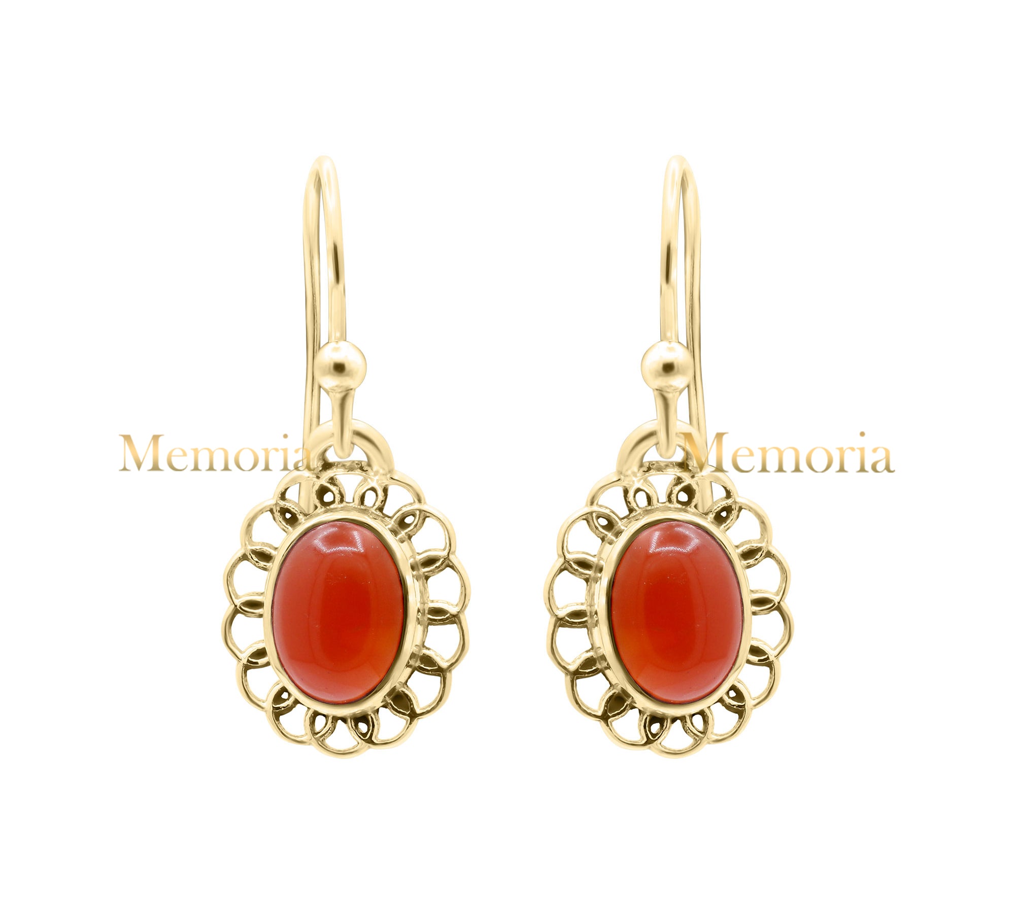 Natural Carnelian Gemstone 925 Sterling Silver Gold Plated Drop Earring