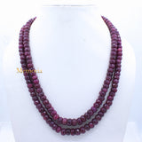 Certified 2 Line Natural Ruby Round Faceted Spiritual Healing Gemstone Beads Strand Necklace