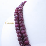 Certified 2 Line Natural Ruby Round Faceted Spiritual Healing Gemstone Beads Strand Necklace