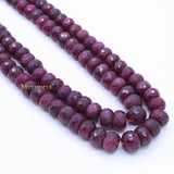 Certified 2 Line Natural Ruby Round Faceted Spiritual Healing Gemstone Beads Strand Necklace