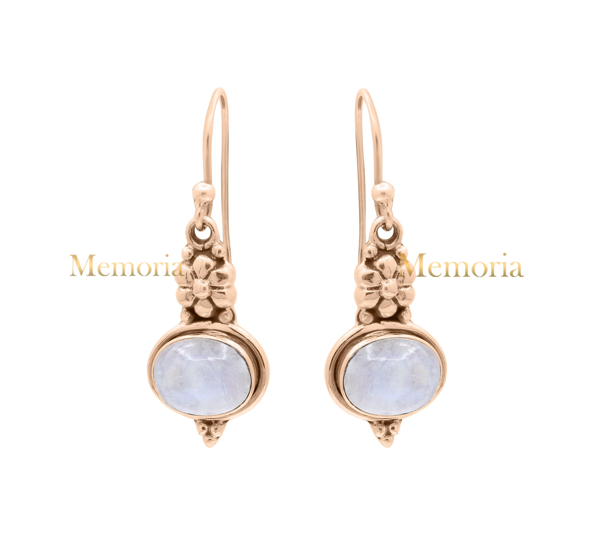 Natural Moonstone Gemstone 925 Sterling Silver Gold Plated Dangle Earring