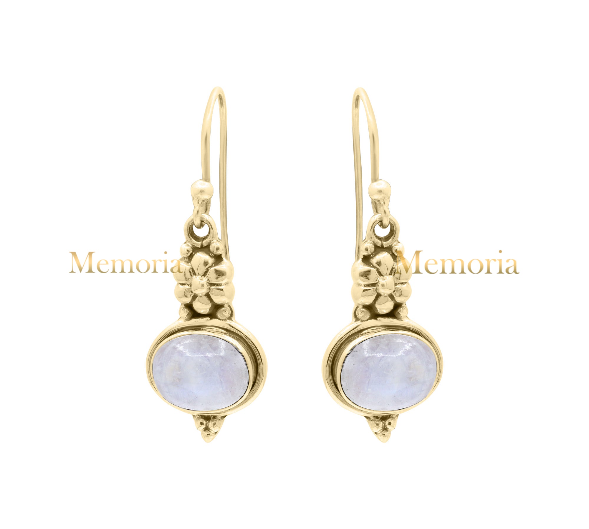 Natural Moonstone Gemstone 925 Sterling Silver Gold Plated Dangle Earring