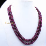 Certified 2 Line Natural Ruby Round Faceted Spiritual Healing Gemstone Beads Strand Necklace