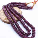 Certified High Quality 2 Line Natural Ruby Round Faceted Spiritual Healing Gemstone Beads Strand Necklace