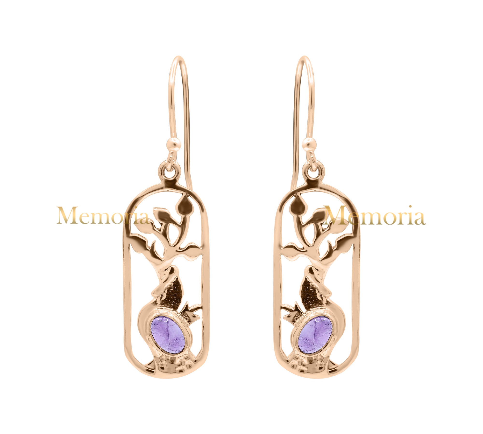 Natural Oval Cut Amethyst Gemstone 925 Sterling Silver Gold Plated Drop Earring